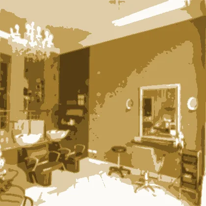 Salon-Innenraum mit Waschbecken und Stylingbereich